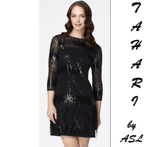 Tahari Dresses & Skirts - Tahari by ASL Sequined Feathered Shift Dress sz 10